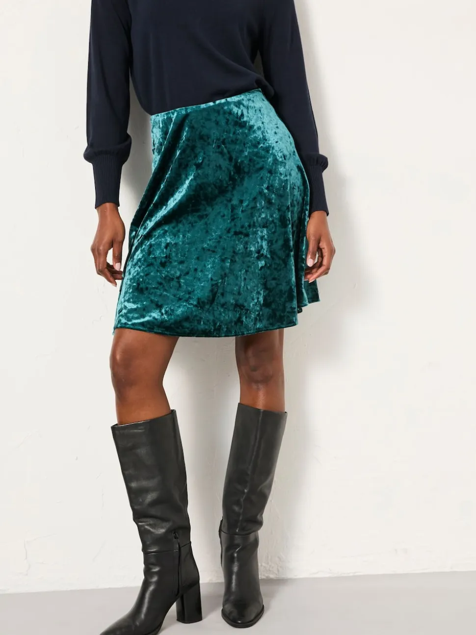 FatFace Jess Teal Blue Velvet Skirt