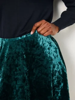 FatFace Jess Teal Blue Velvet Skirt