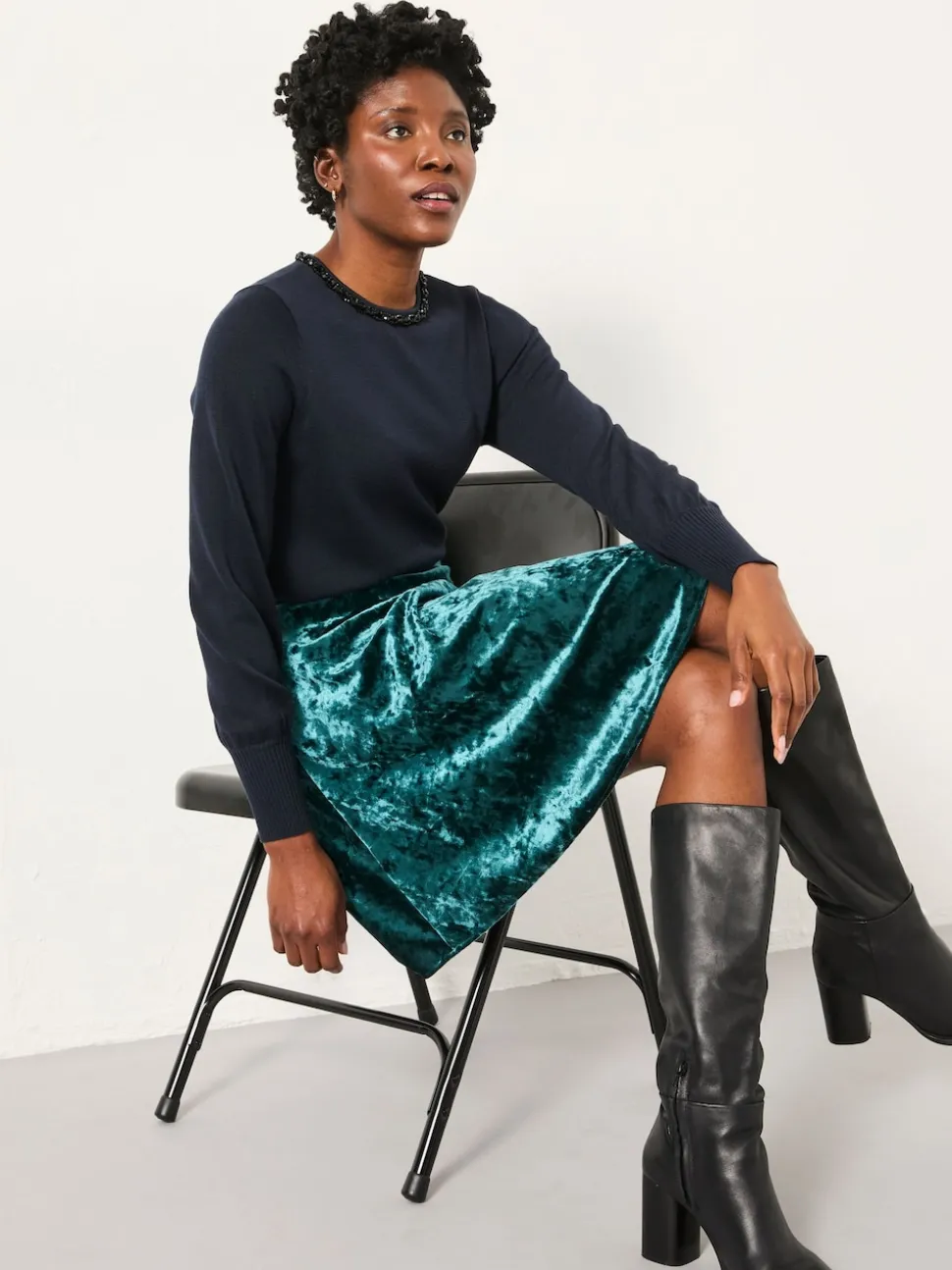 FatFace Jess Teal Blue Velvet Skirt