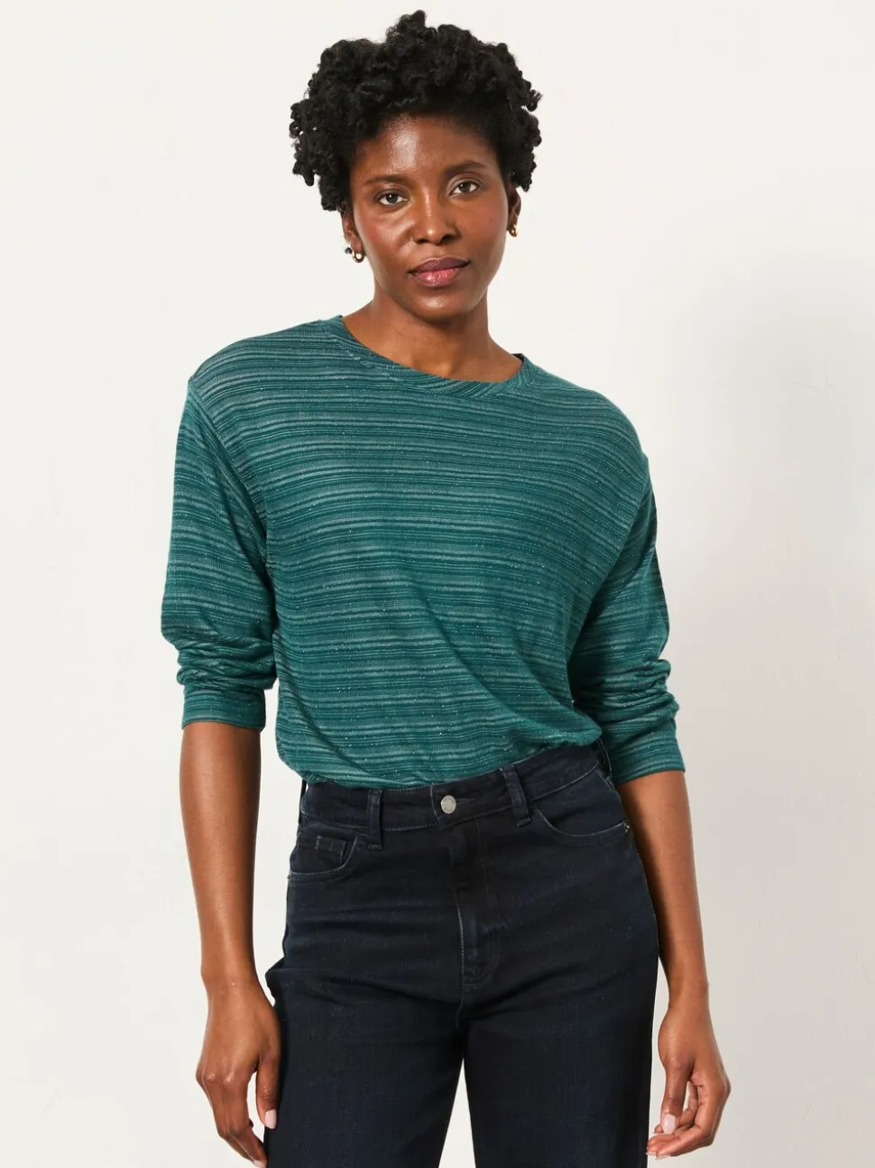 FatFace Jodie Teal Blue Long Sleeve Sparkle Top
