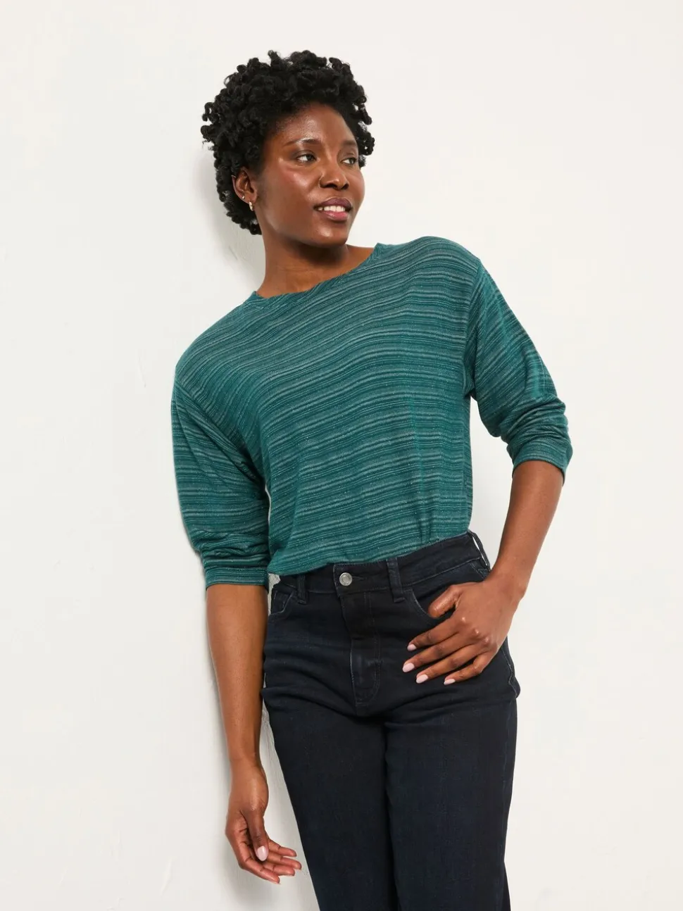 FatFace Jodie Teal Blue Long Sleeve Sparkle Top