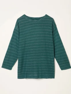 FatFace Jodie Teal Blue Long Sleeve Sparkle Top