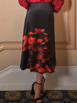 FatFace Joelle Black Floral Midi Skirt