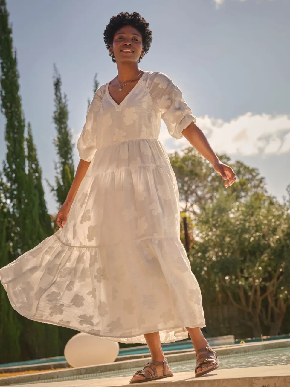 FatFace Kelly White Jacquard Maxi Dress