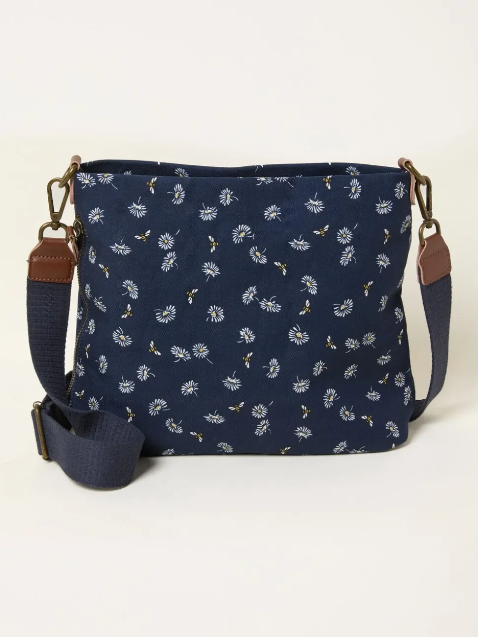 FatFace Kingston Navy Blue Canvas Floral Bee Crossbody Bag