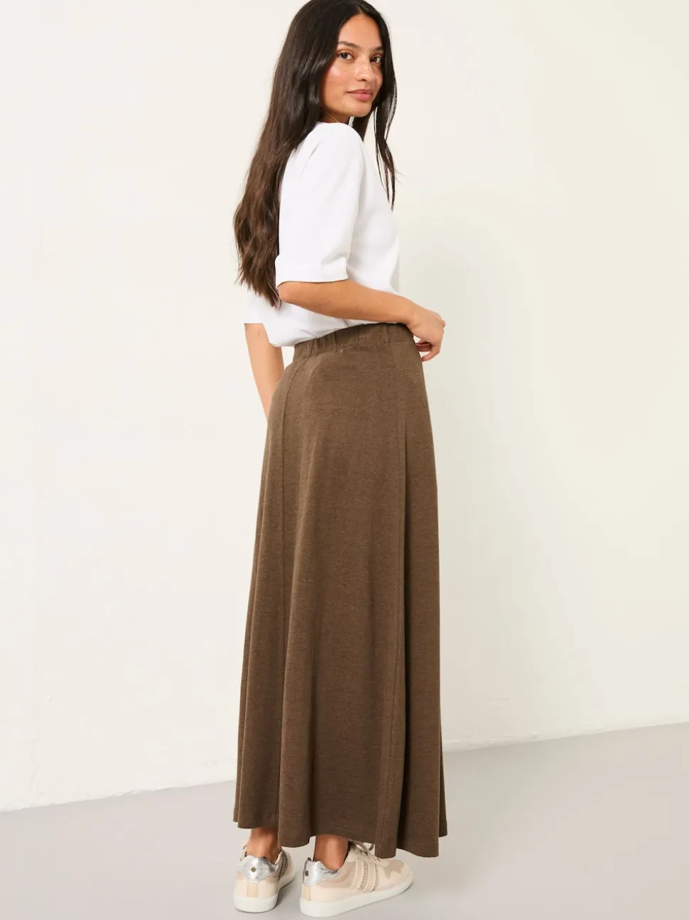 FatFace Kitty Chocolate Brown Jersey Midi Skirt