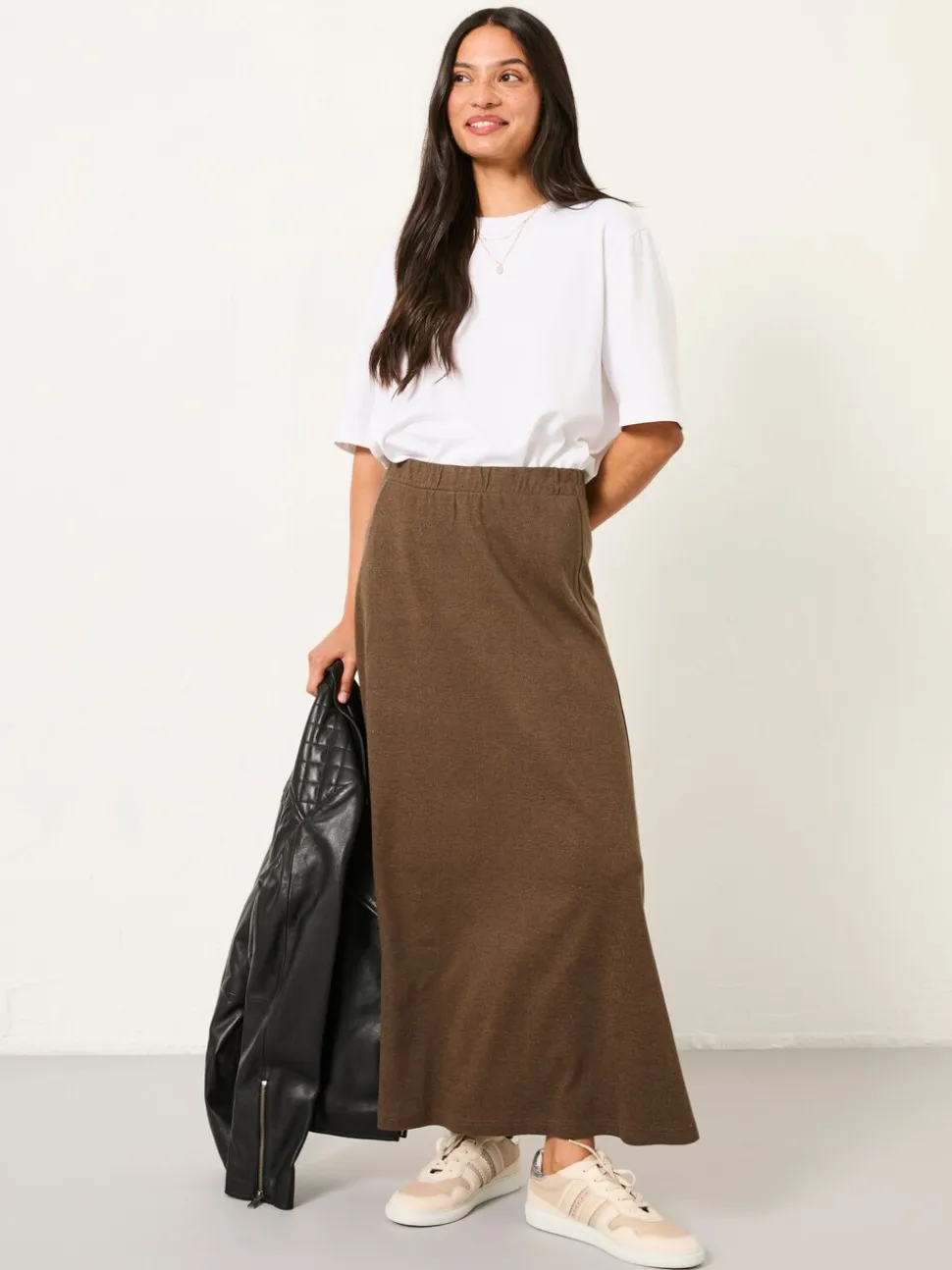 FatFace Kitty Chocolate Brown Jersey Midi Skirt