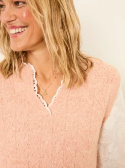 FatFace Leoni Pink Knitted and Woven 2in1 Top