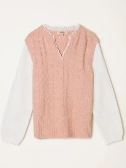 FatFace Leoni Pink Knitted and Woven 2in1 Top
