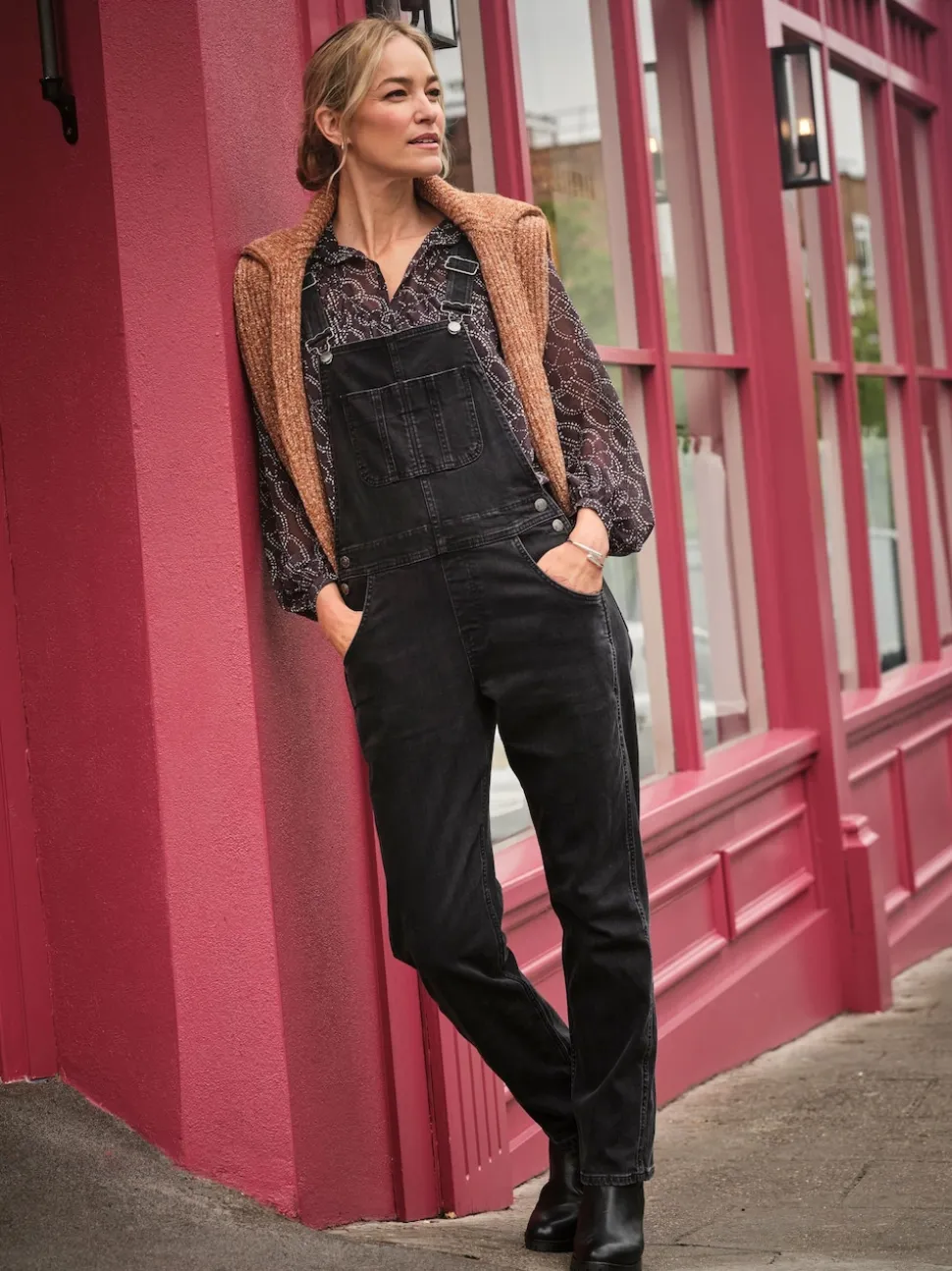 FatFace Lewes Washed Black Dungarees