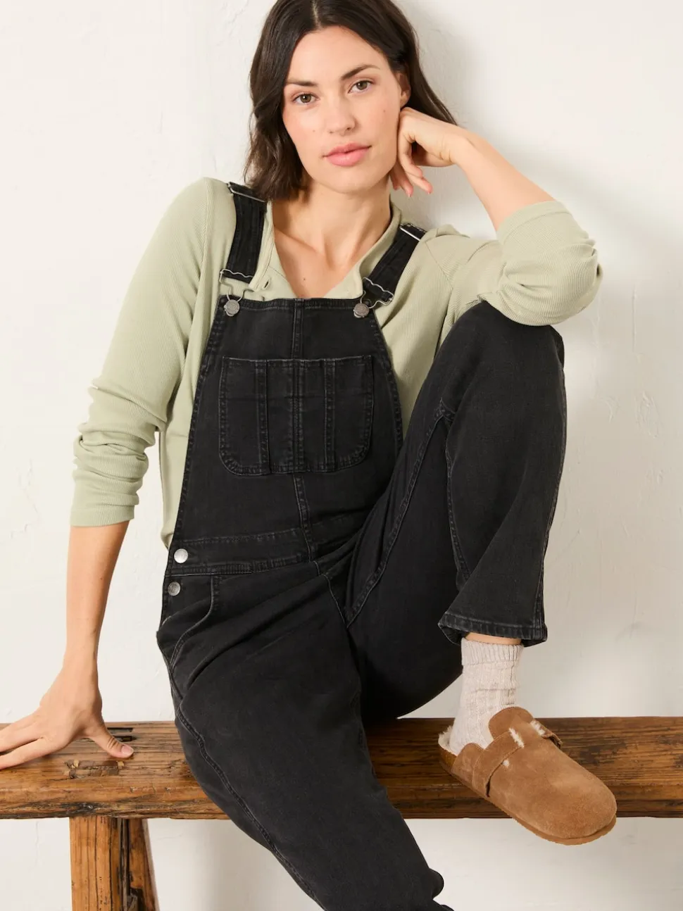 FatFace Lewes Washed Black Dungarees