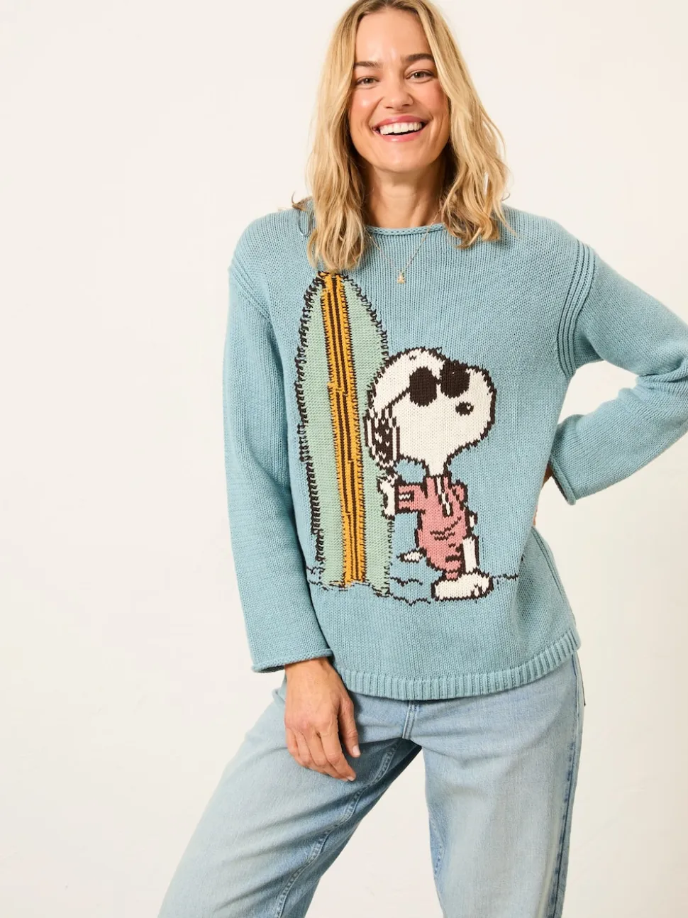 FatFace Light Blue Snoopy Knitted Jumper