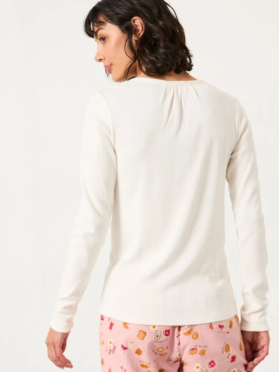 FatFace Lila Ivory Pointelle Henley Top