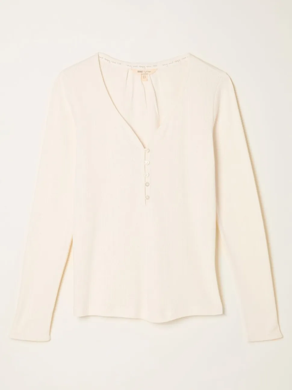 FatFace Lila Ivory Pointelle Henley Top