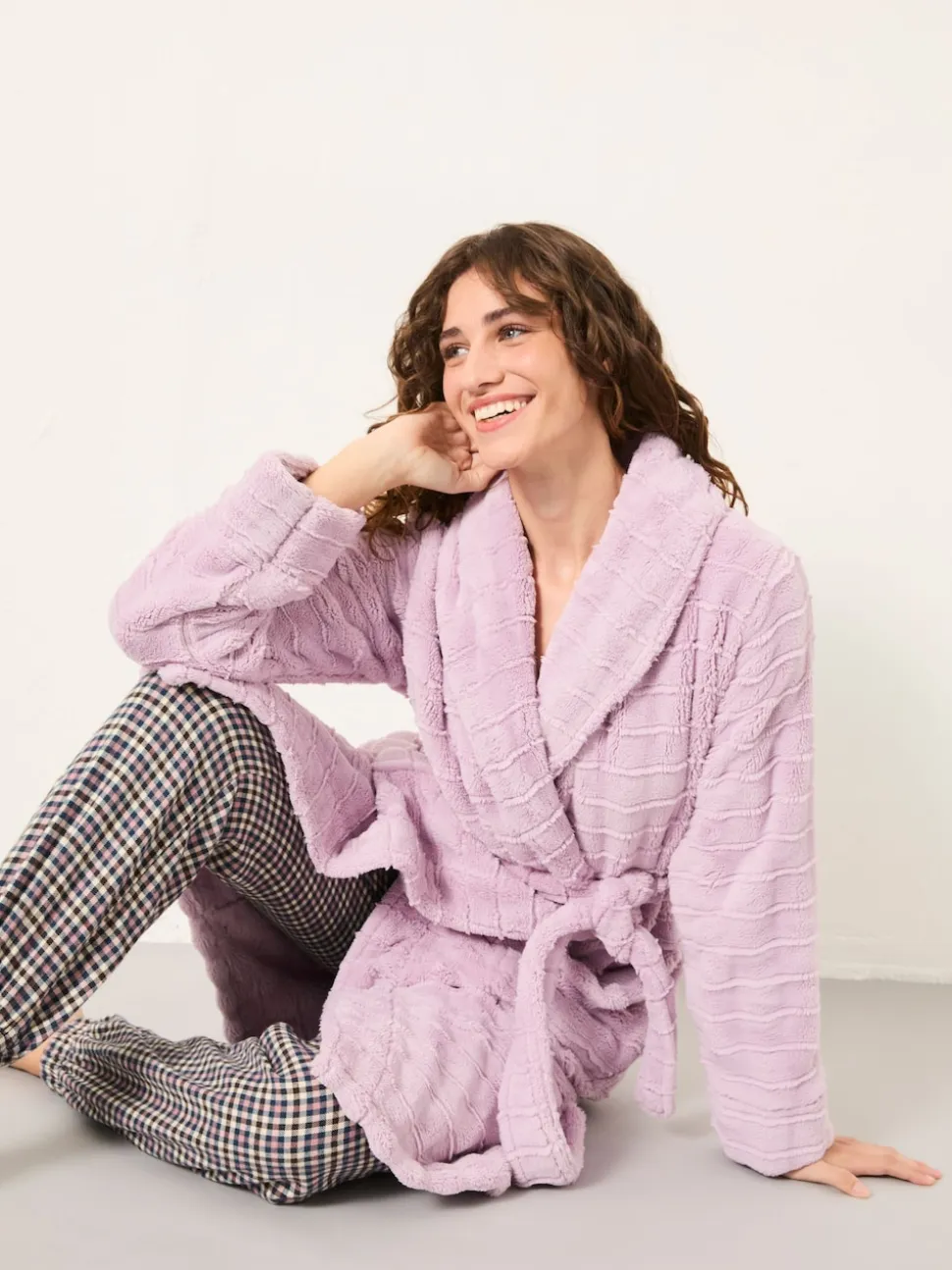 FatFace Lilac Purple Cosy Textured Dressing Gown