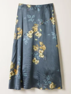 FatFace Lily Dark Navy Printed Satin Bias Skirt