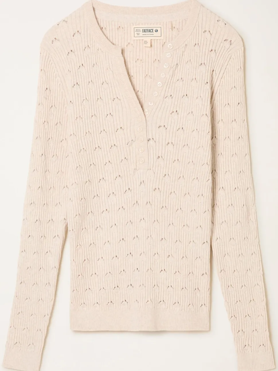 FatFace Lois Natural Knitted Button Front Henley