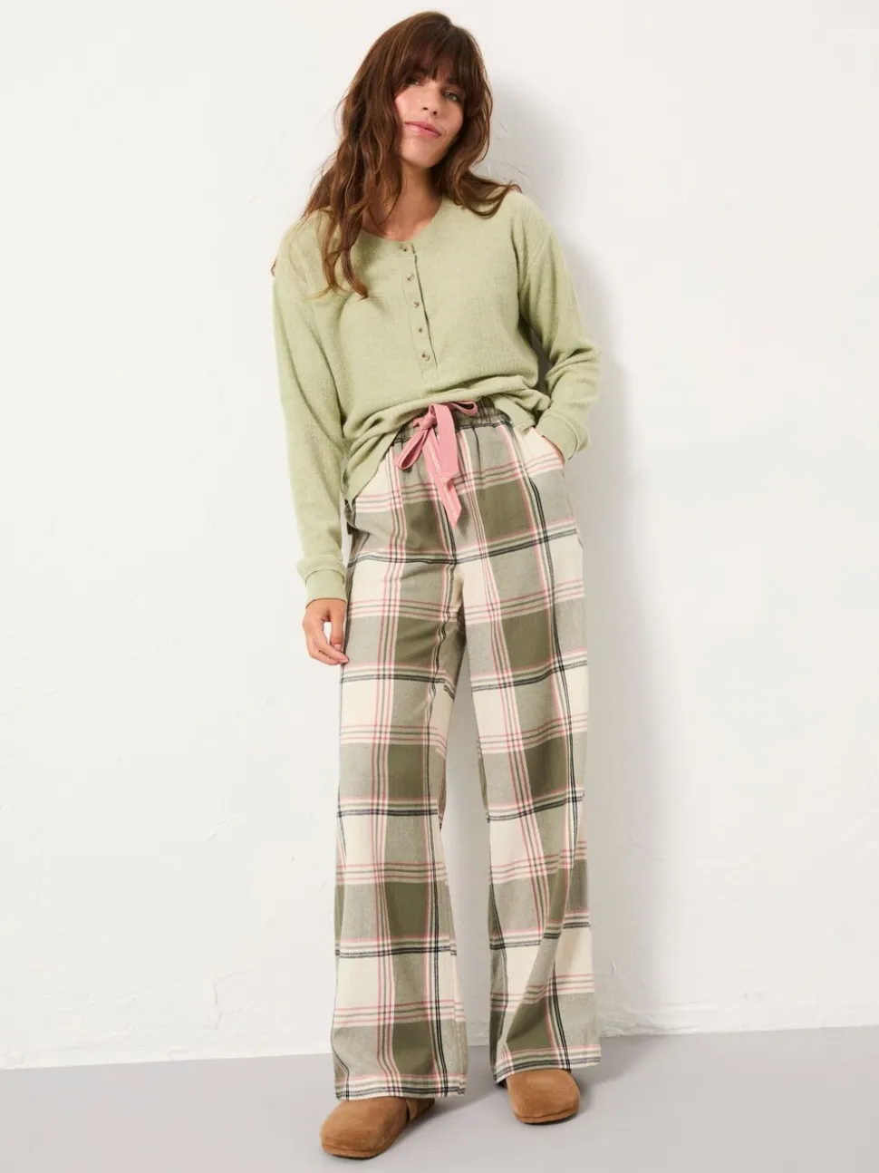 FatFace Lola Green Check Pyjama Bottoms