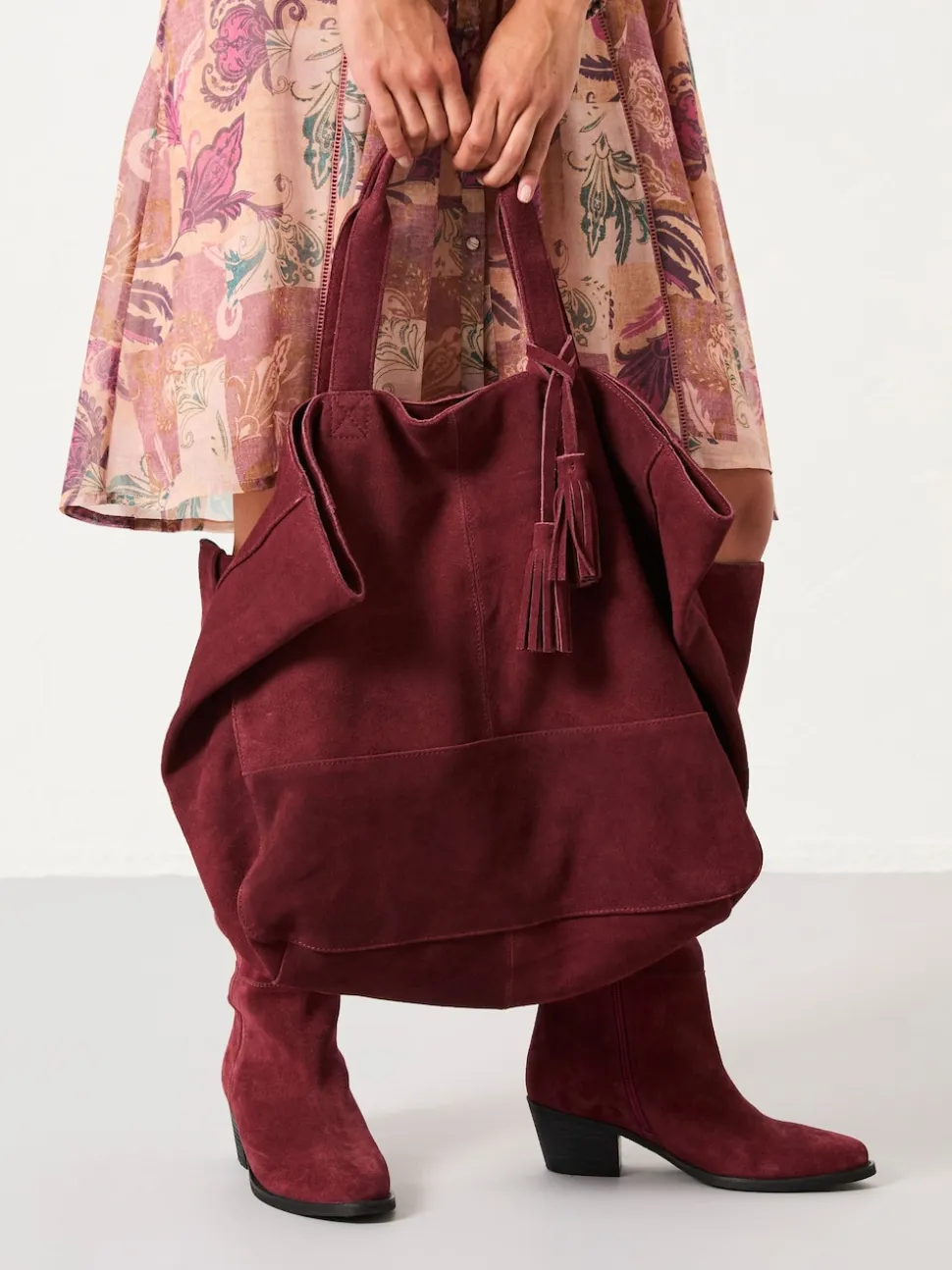 FatFace Margot Burgundy Red Suede Tote Bag