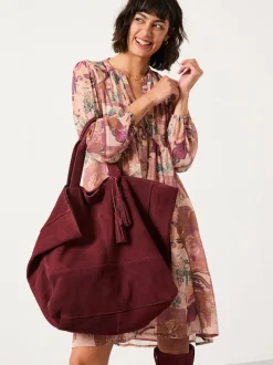 FatFace Margot Burgundy Red Suede Tote Bag