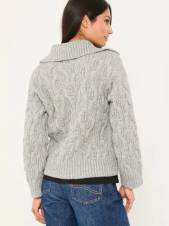 FatFace Mari Light Grey Collared Knitted Cardigan