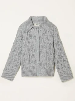 FatFace Mari Light Grey Collared Knitted Cardigan