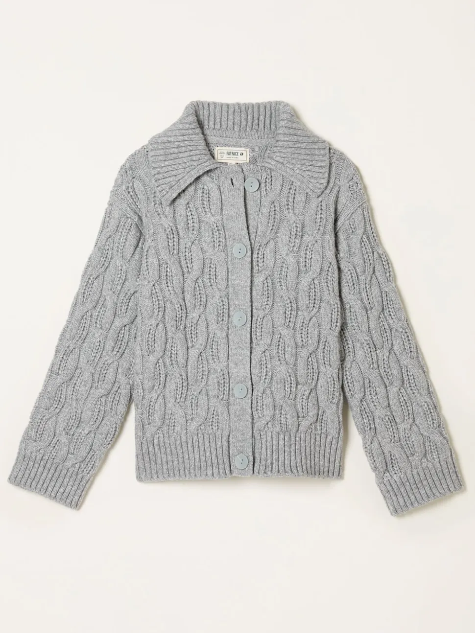 FatFace Mari Light Grey Collared Knitted Cardigan
