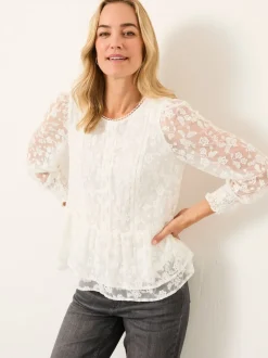 FatFace Marianne Ivory Lace Round Neck Top