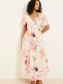 FatFace Marlowe Ivory Gathered Sleeve Printed Maxi Dress
