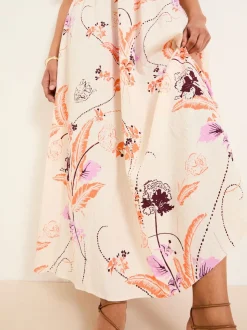 FatFace Marlowe Ivory Gathered Sleeve Printed Maxi Dress