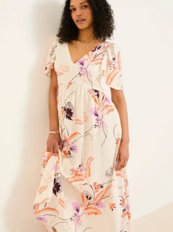 FatFace Marlowe Ivory Gathered Sleeve Printed Maxi Dress