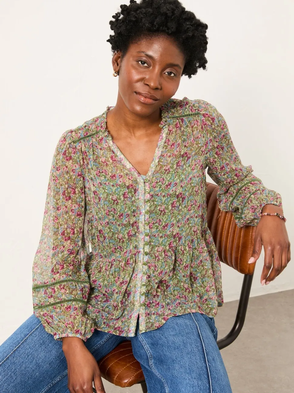 FatFace Mel Green Ditsy Garden Blouse