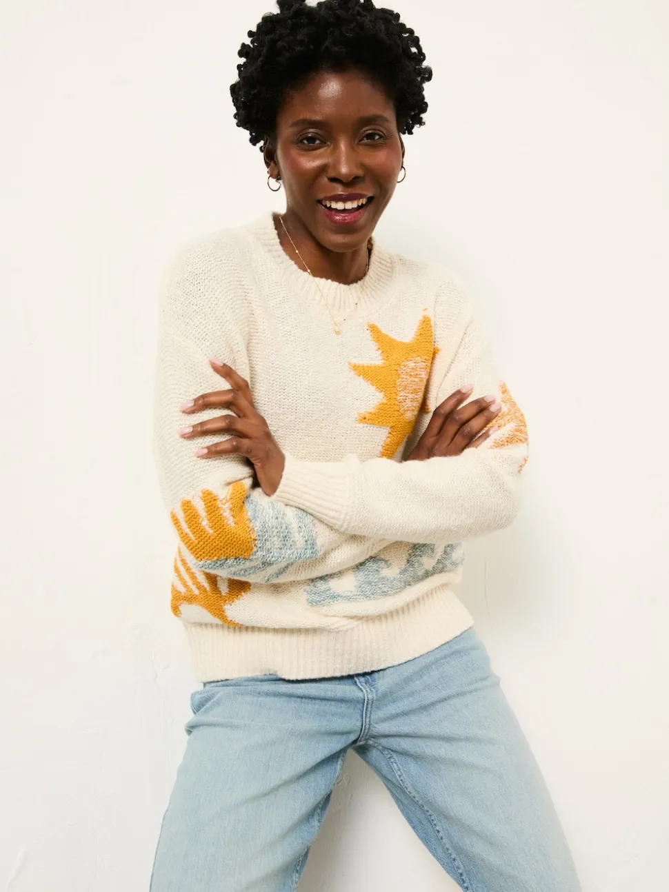 FatFace Mila Natural Knitted Surf Pattern Jumper