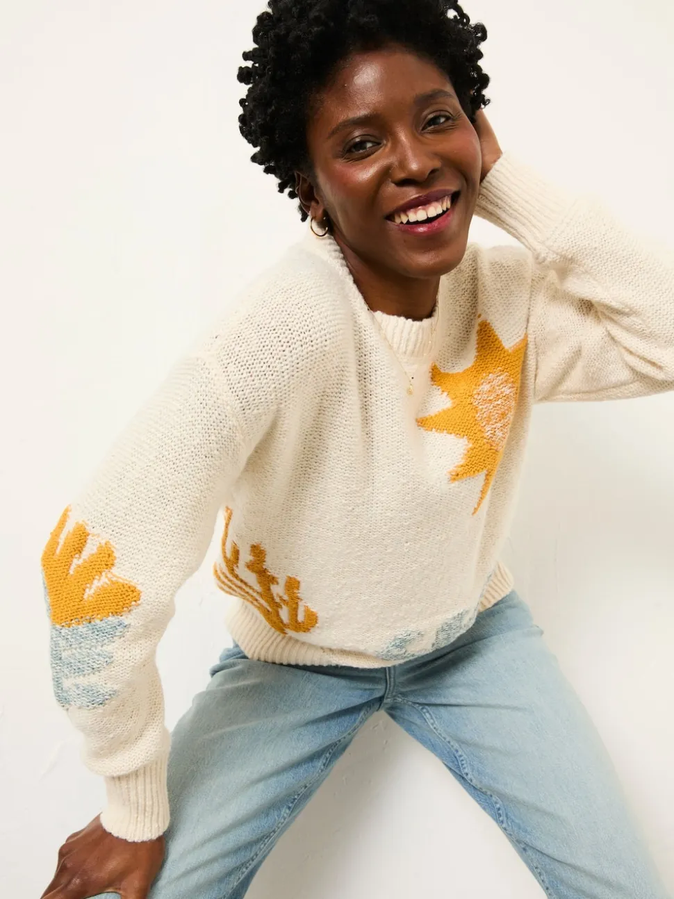 FatFace Mila Natural Knitted Surf Pattern Jumper