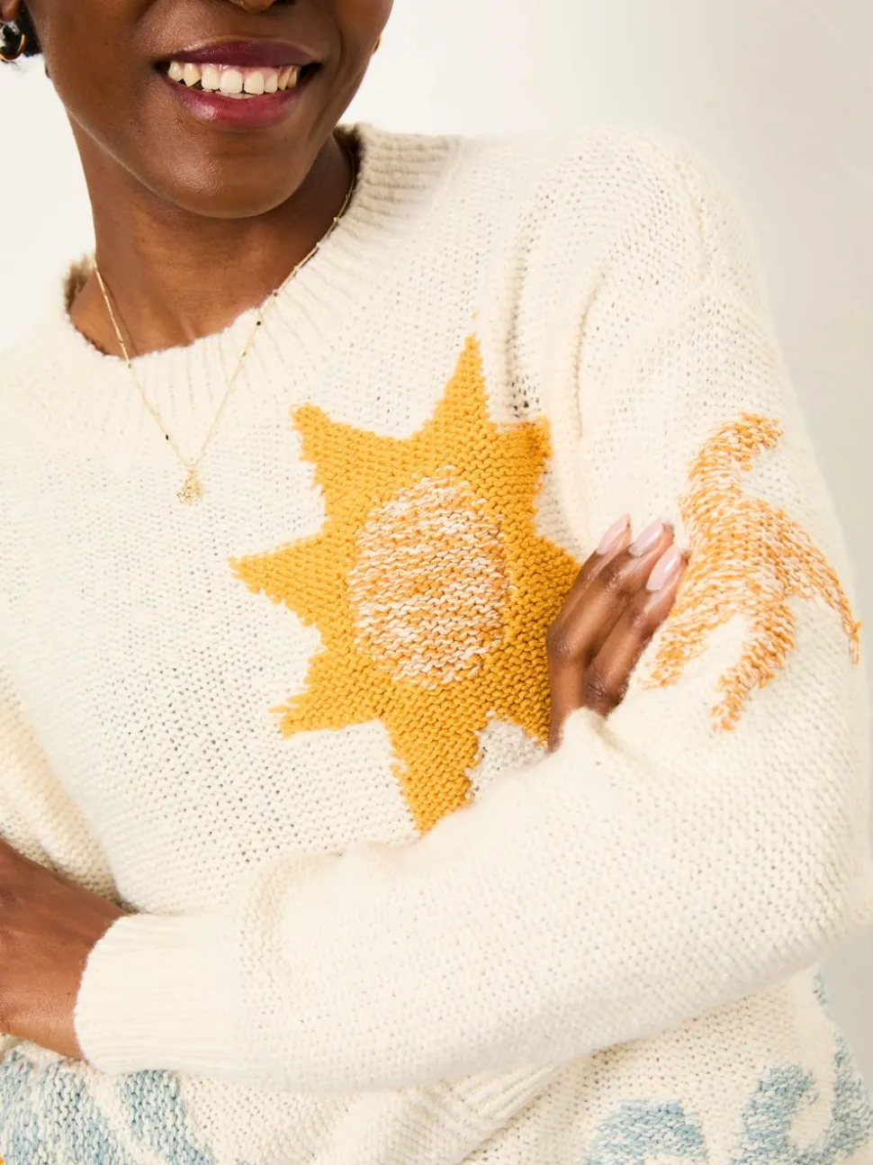 FatFace Mila Natural Knitted Surf Pattern Jumper
