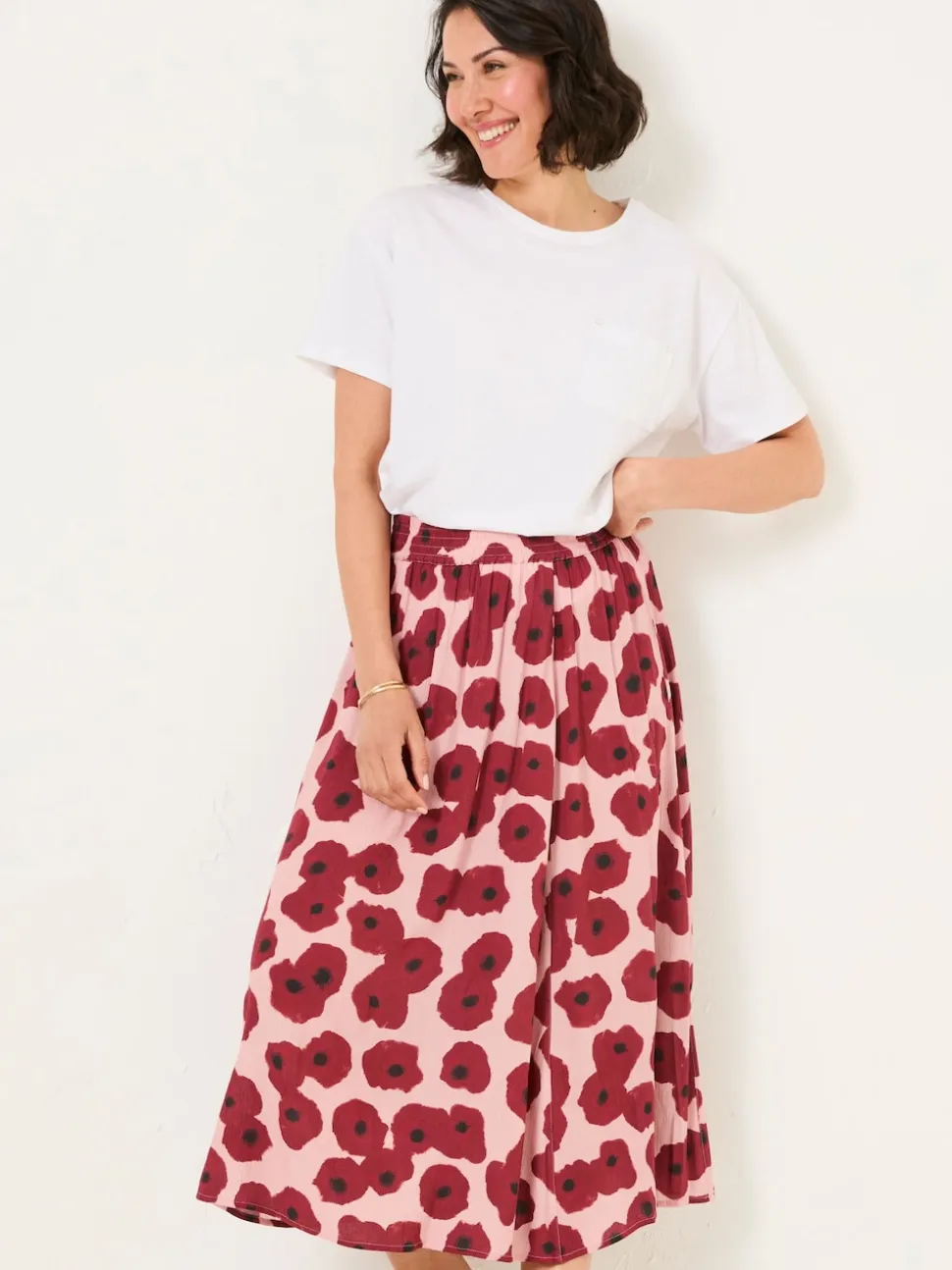 FatFace Millie Multi Poppies Midi Skirt