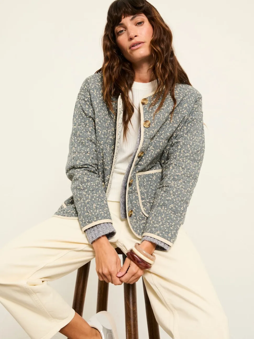 FatFace Milly Blue Ditsy Quilted Jacket