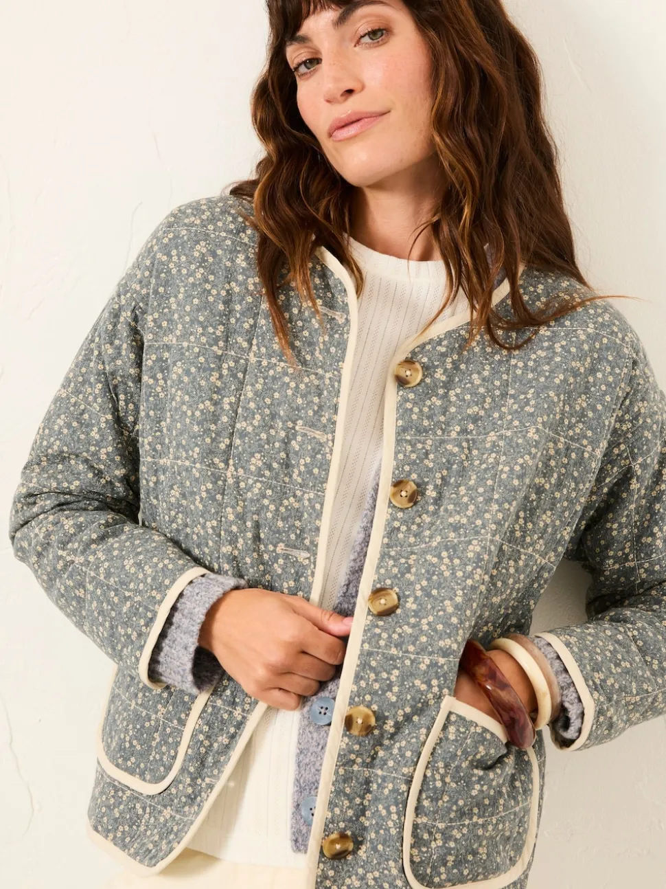 FatFace Milly Blue Ditsy Quilted Jacket