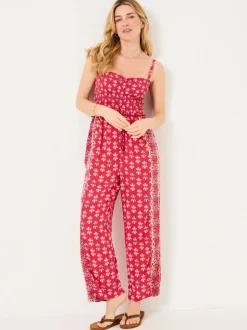 FatFace Natalie Dark Pink Earth Geo Jumpsuit