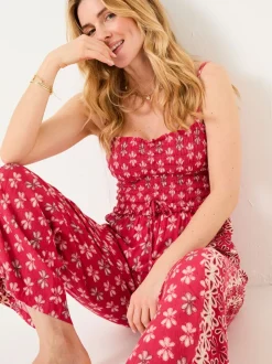 FatFace Natalie Dark Pink Earth Geo Jumpsuit