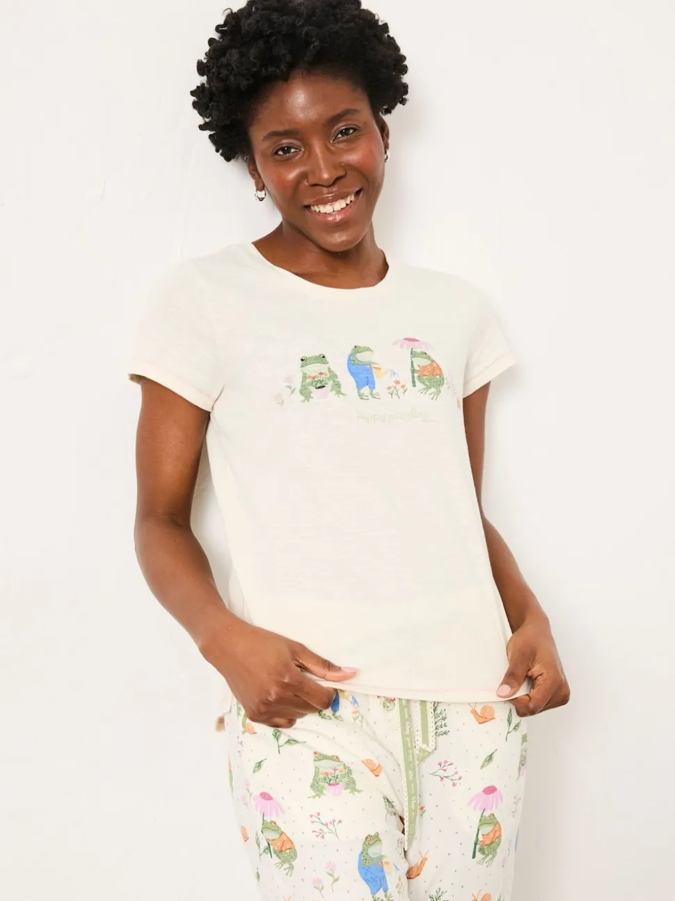 FatFace Natalie Ivory Frog Graphic T shirt