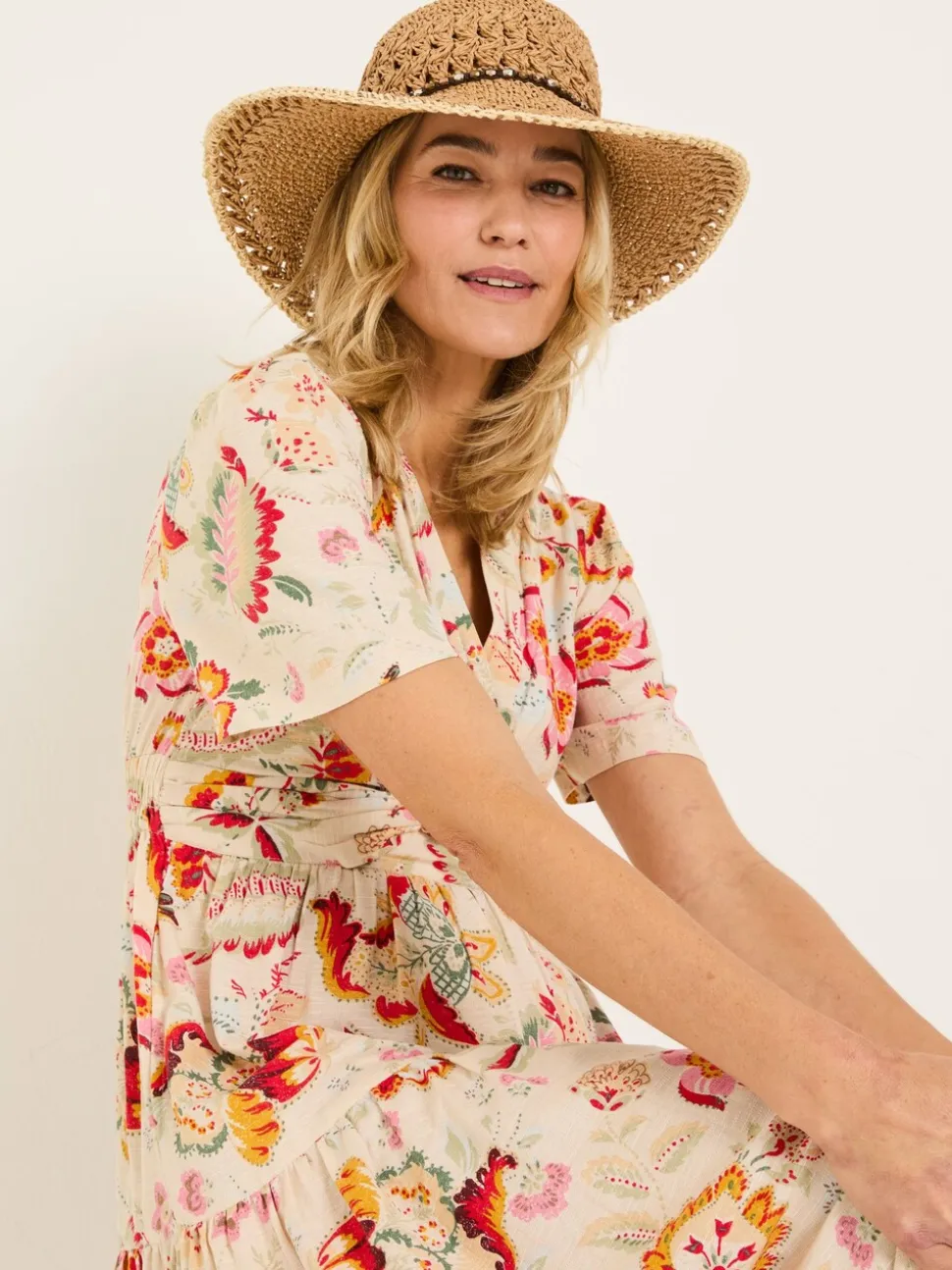FatFace Natural Crochet Straw Hat