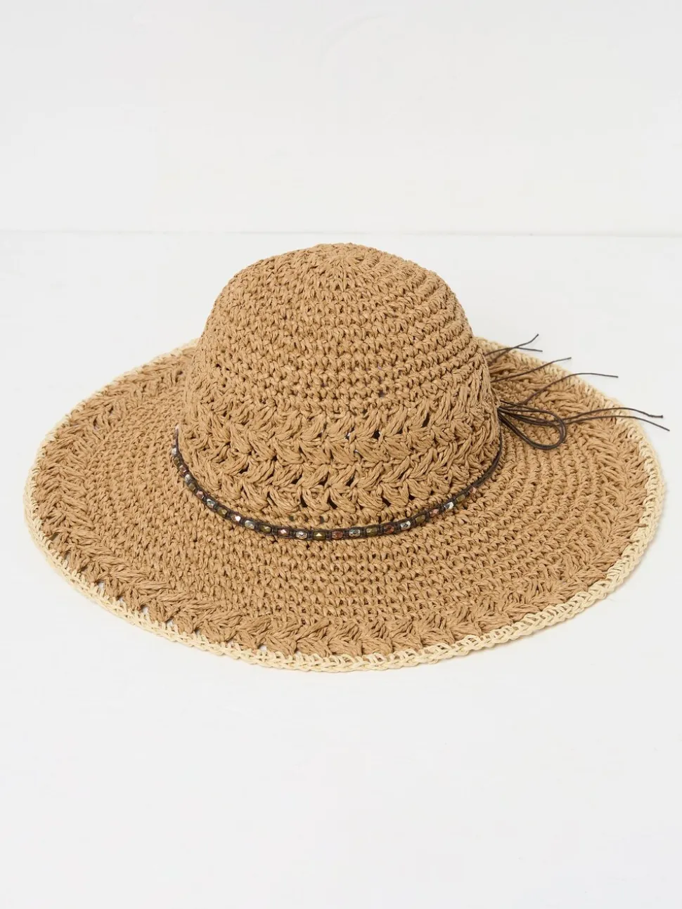 FatFace Natural Crochet Straw Hat