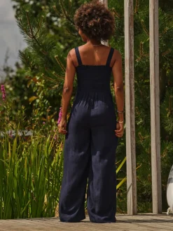 FatFace Navy Beachwear Shirred Jumpsuit