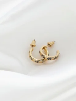 FatFace Navy Blue Enamel Daisy Hoop Earrings