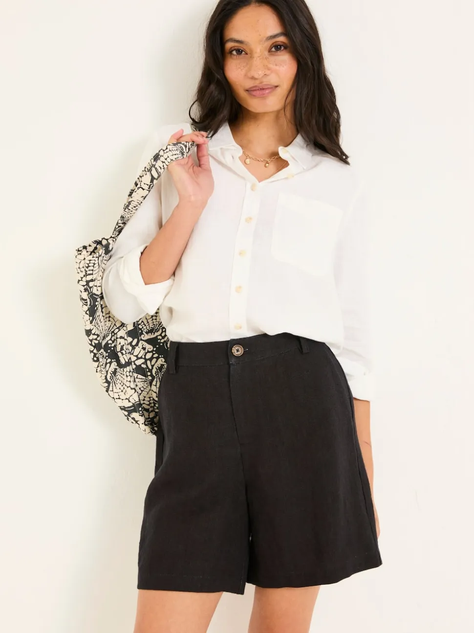 FatFace Nell Black Linen Shorts
