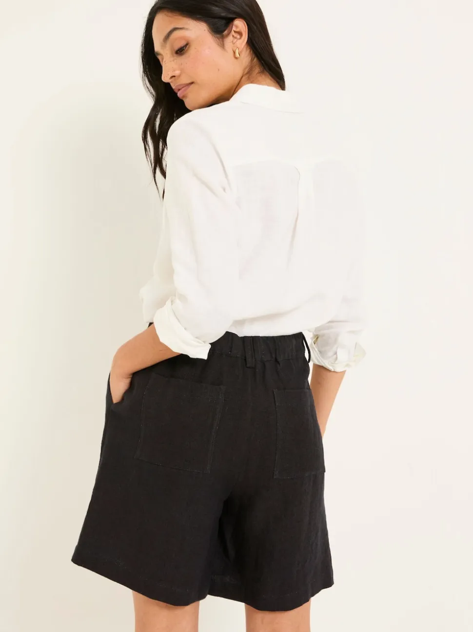 FatFace Nell Black Linen Shorts