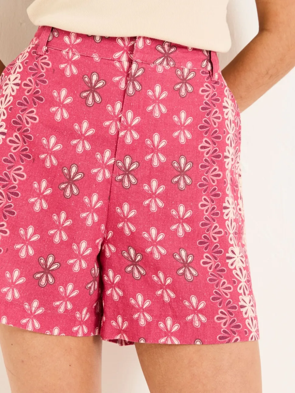 FatFace Nell Dark Pink Earth Geo Linen Blend Shorts
