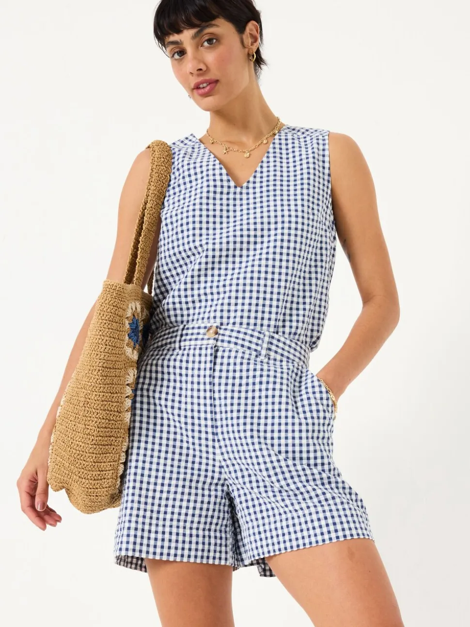 FatFace Nell Navy Gingham Shorts