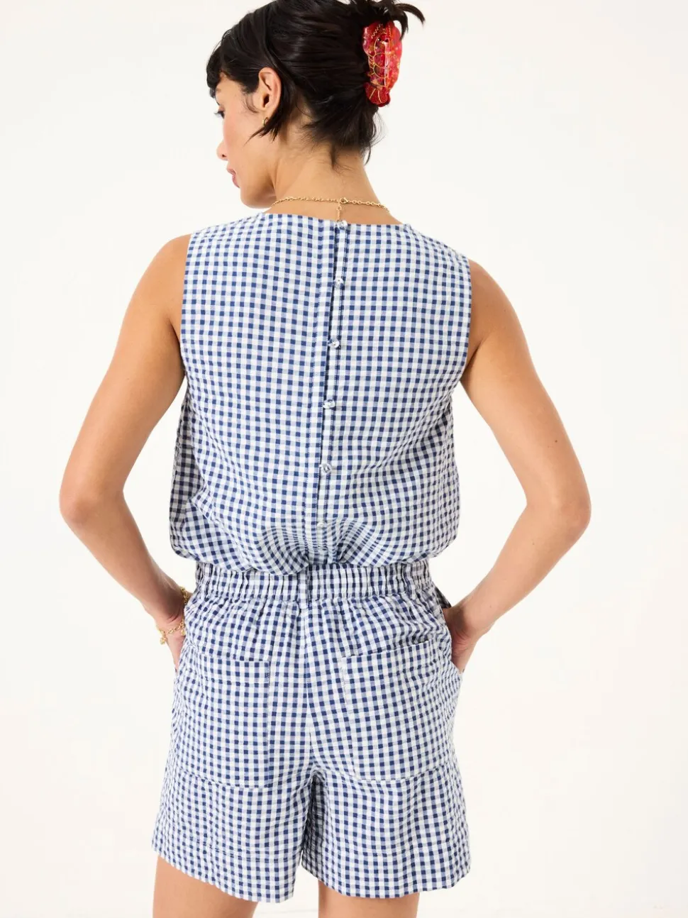FatFace Nell Navy Gingham Shorts